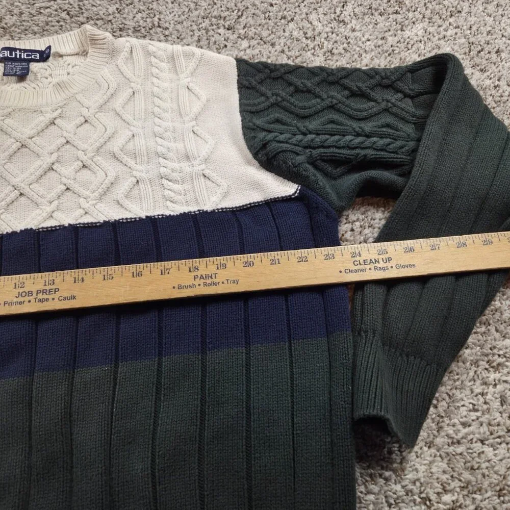 Nautica Sweater Mens Large Purple Colorblock 100% Cotton Casual Colorful Retro